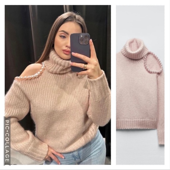 Zara Sweaters Zara Pearl Cut Out Knit Sweater Poshmark
